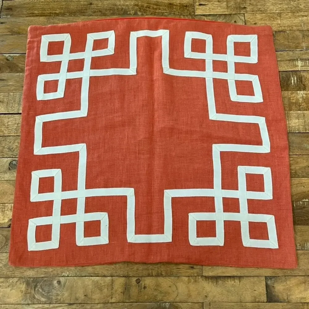 Barclay Butera Breeze Scarlet Linen Greek Key Pillow Covers 21” X 21”